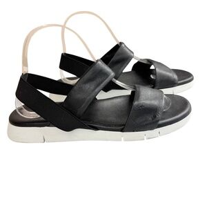 Mila Paoli Made In Italy Soft Black Leather Cross Strap Slingback Sandals Size 8